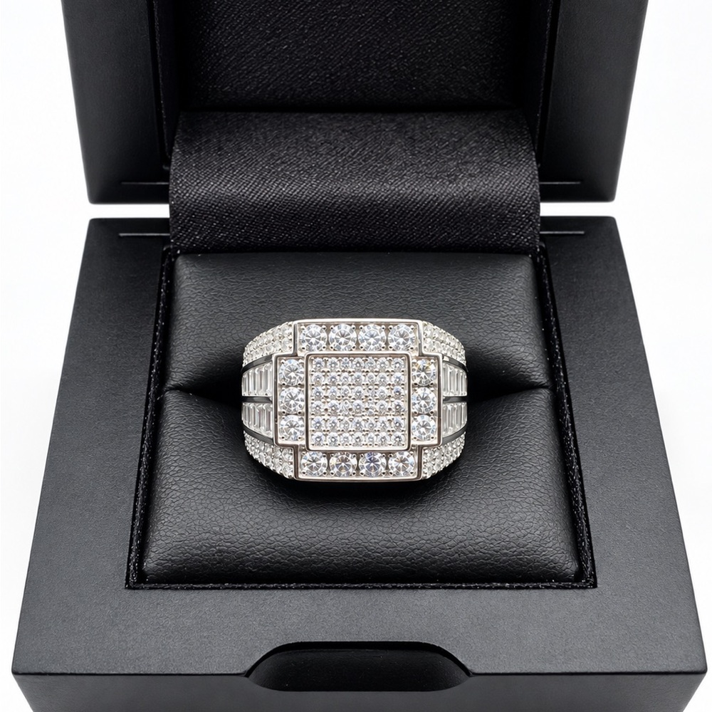 925 Sterling Silver 3.00CTW MOISSANITE Pave Square Men’s Ring